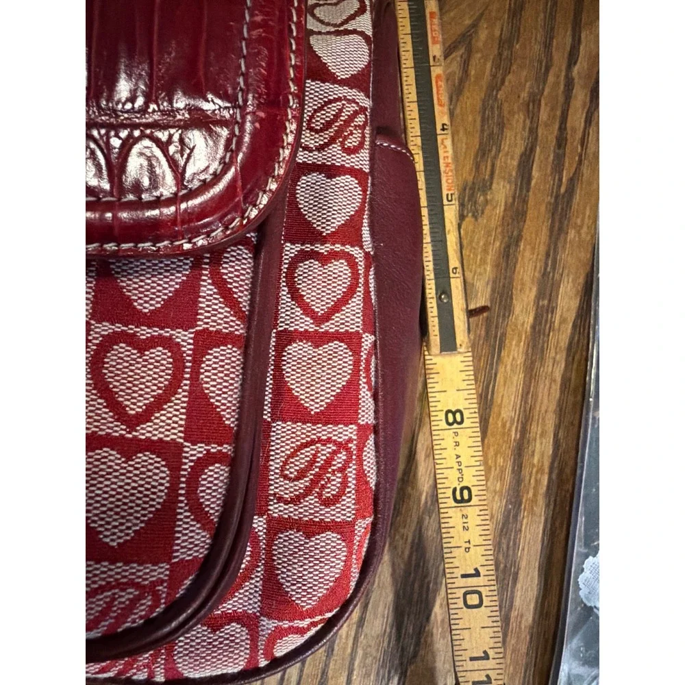 Brighton Red Heart Monogram Canvas Croc Embossed Leather Mini Backpack Bag